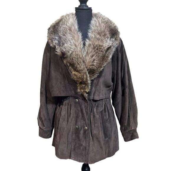 Vintage Marvin Richards J. Percy Suede Leather Jacket Fur Trim Women's Sz Small - Picture 1 of 15
